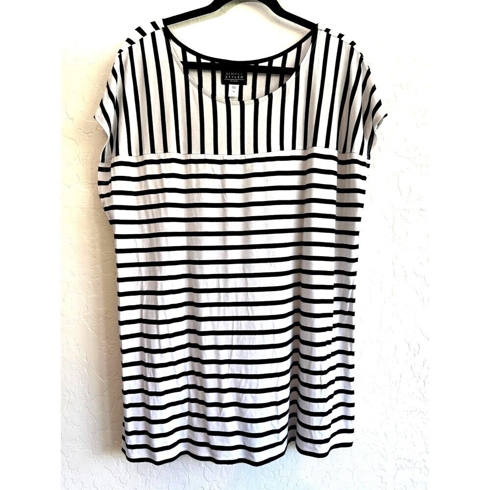Simply‎ Styled Short Sleeve Striped Summer T-Shirt Women's Size XL White/Black